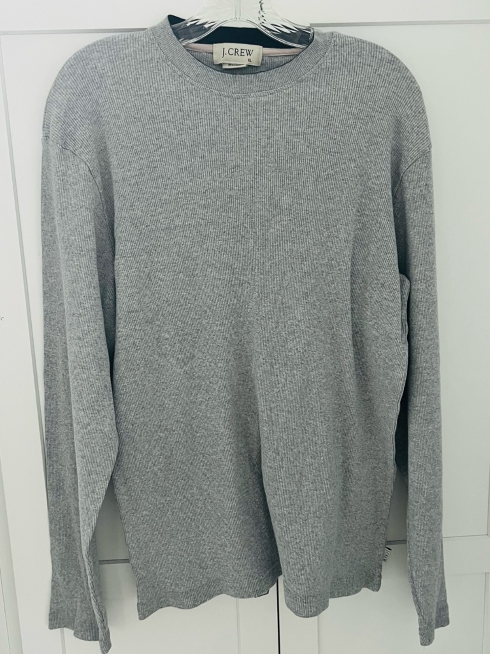 J. Crew Men's Cotton Crewneck Sweater-Tee Light Gray Ribbed XL
